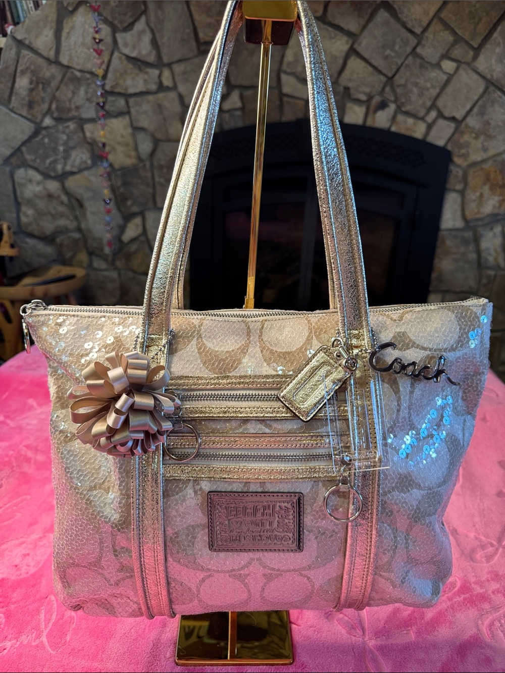 Coach Poppy Special Edition Sequin Glam Tote 14536 - Silver Diamond New/Unused